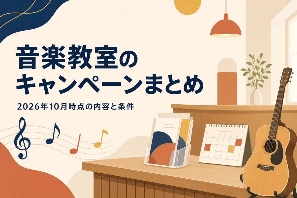 音楽教室のキャンペーン内容と条件をまとめた記事のアイキャッチ