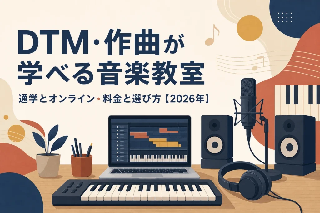 DTMや作曲が学べる音楽教室の選び方を解説する記事のアイキャッチ