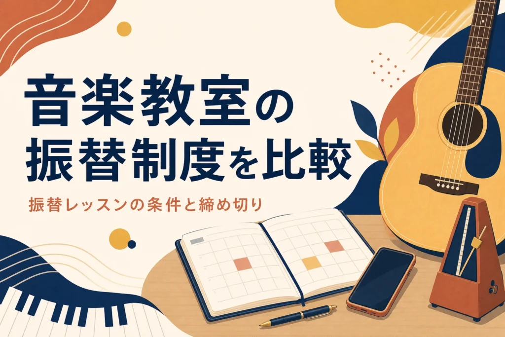 音楽教室の振替制度の条件と締め切りを比較する記事のアイキャッチ
