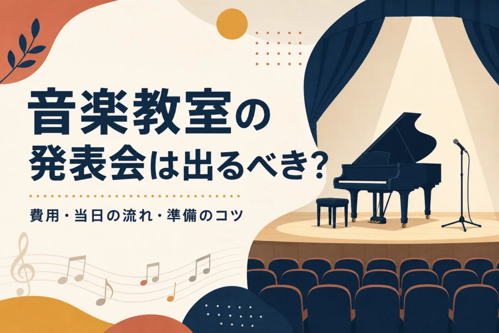 音楽教室の発表会の費用と当日の流れを解説する記事のアイキャッチ