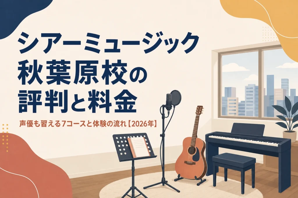 シアーミュージック秋葉原校の評判と料金を解説する記事のアイキャッチ
