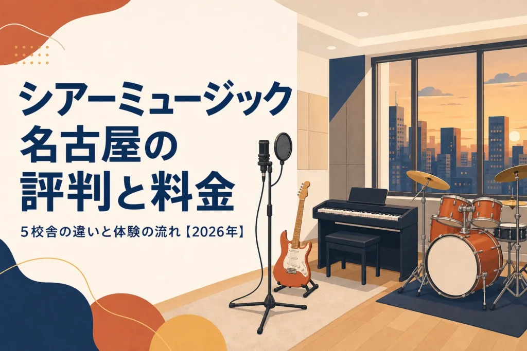 シアーミュージック名古屋エリアの校舎の評判と料金を解説する記事のアイキャッチ