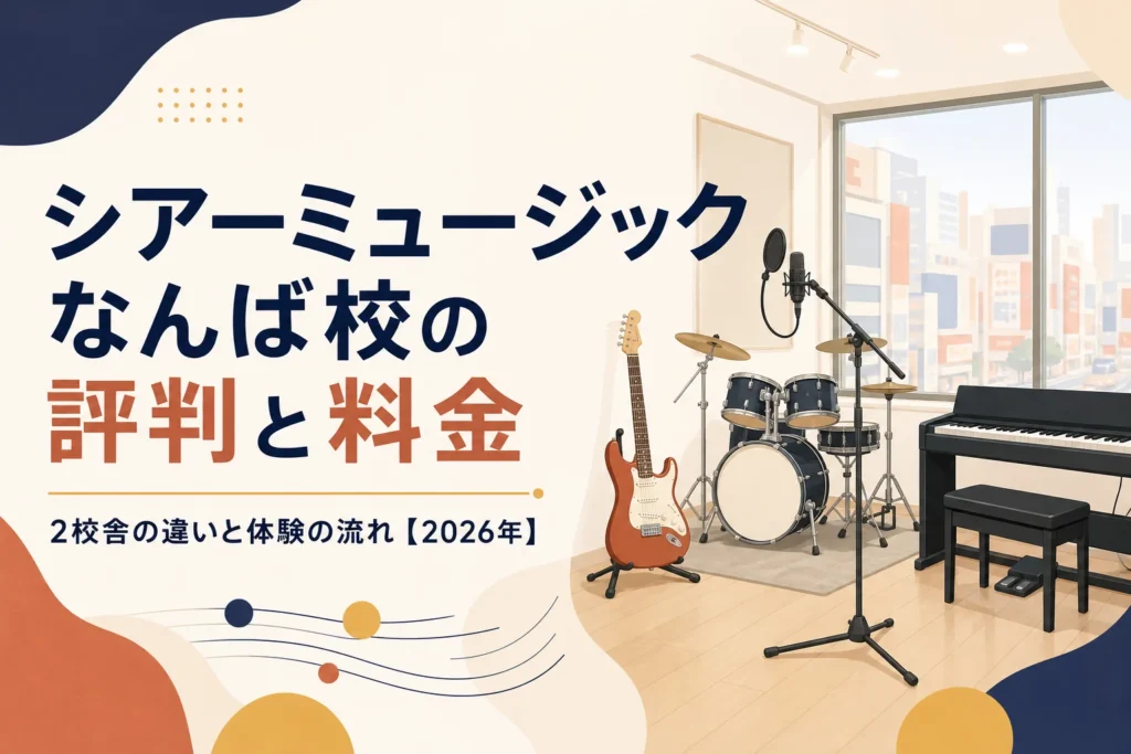シアーミュージックなんば校の評判と料金を解説する記事のアイキャッチ