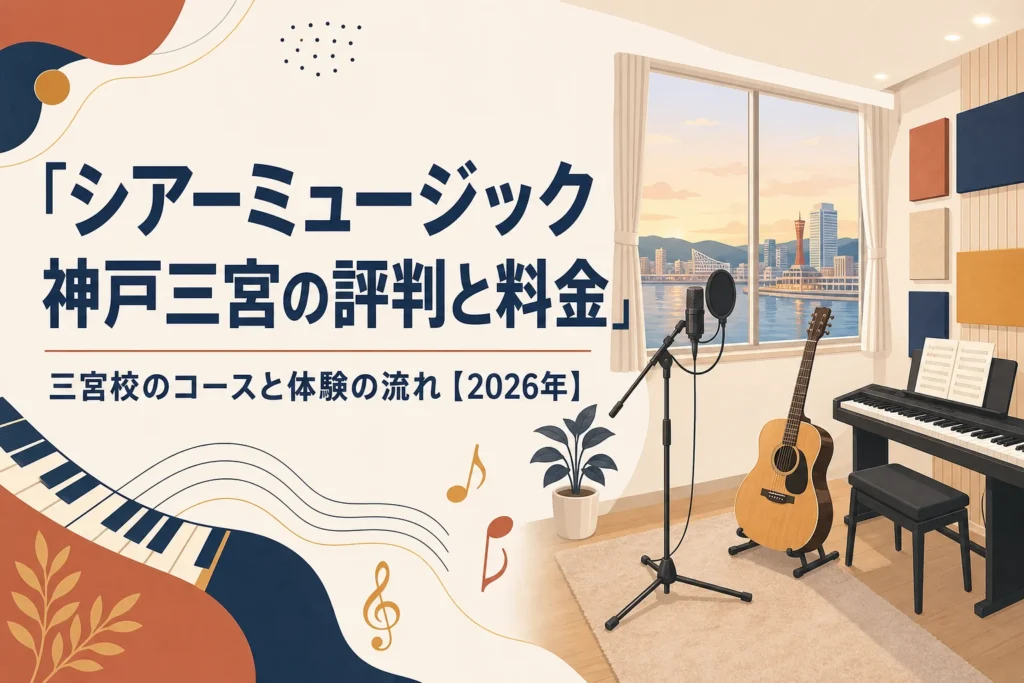 シアーミュージック神戸三宮エリアの三宮校の評判と料金を解説する記事のアイキャッチ