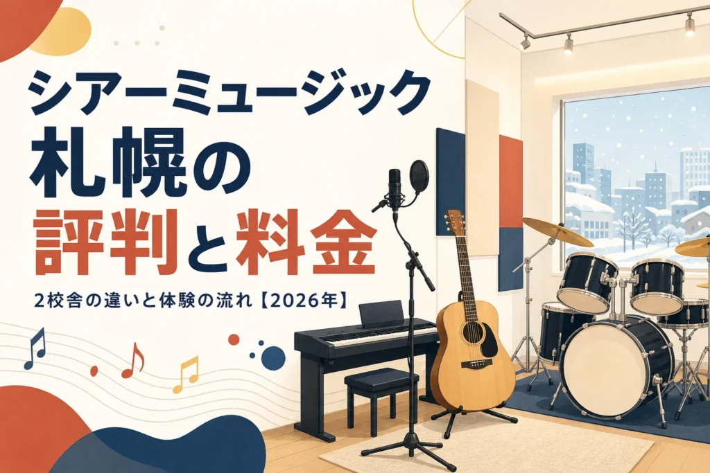シアーミュージック札幌の校舎の評判と料金を解説する記事のアイキャッチ