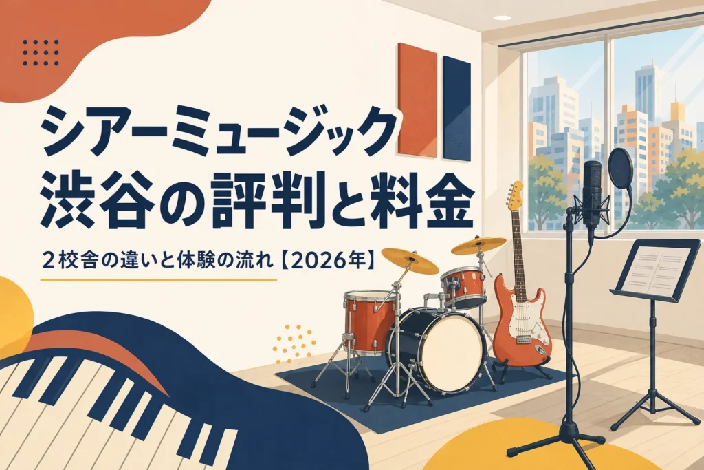 シアーミュージック渋谷エリアの評判と料金を解説する記事のアイキャッチ