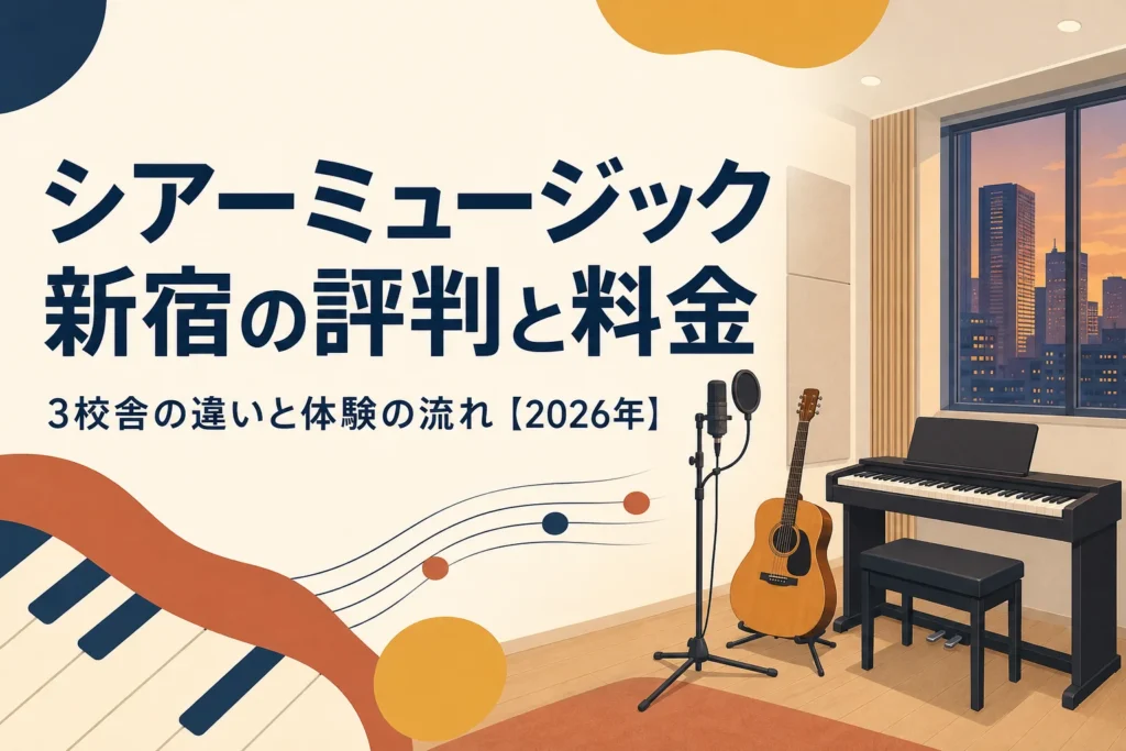 シアーミュージック新宿エリアの評判と料金を解説する記事のアイキャッチ