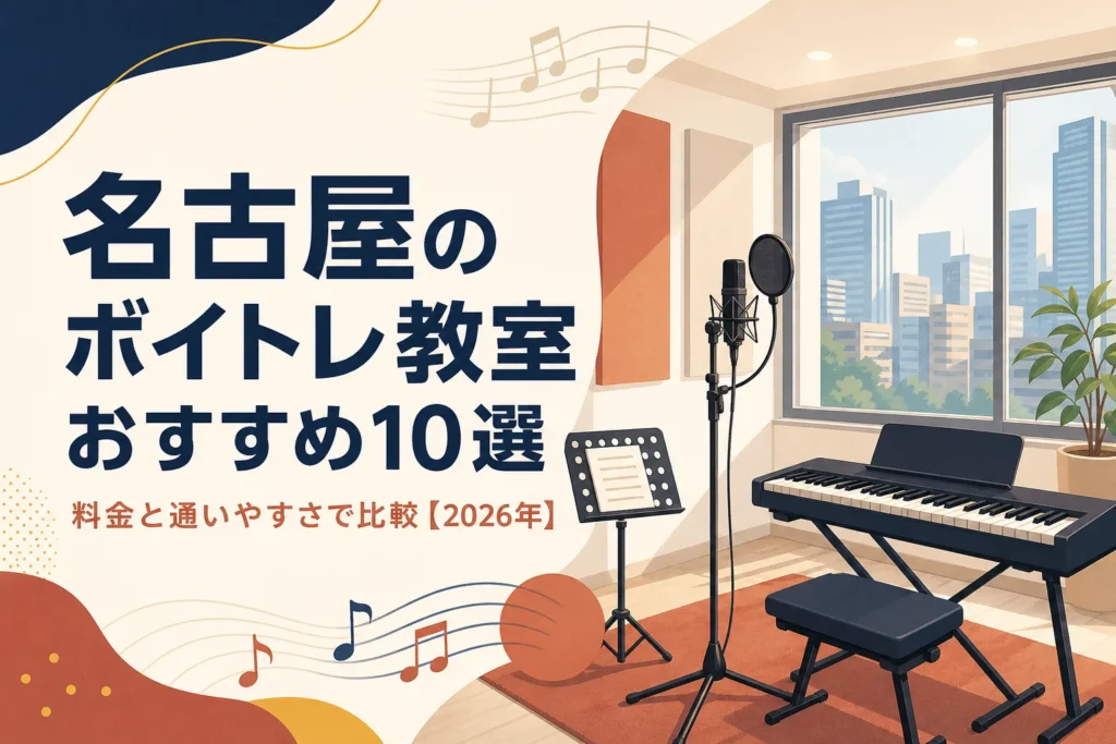 名古屋のボイトレ教室を料金と通いやすさで比較する記事のアイキャッチ